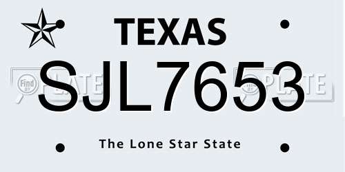 SJL7653 Texas License Plate