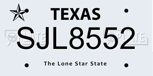 SJL8552 Texas License Plate