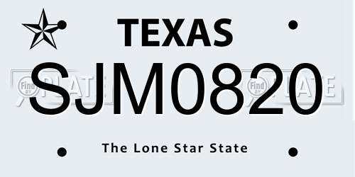 SJM0820 Texas License Plate