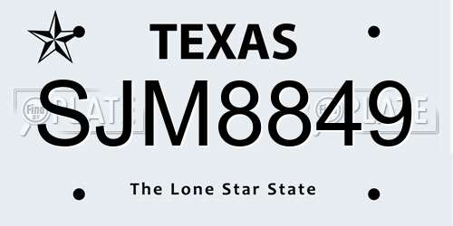 SJM8849 Texas License Plate