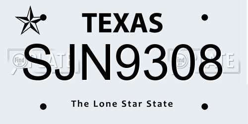 SJN9308 Texas License Plate