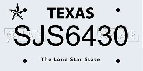 SJS6430 Texas License Plate