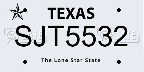 SJT5532 Texas License Plate