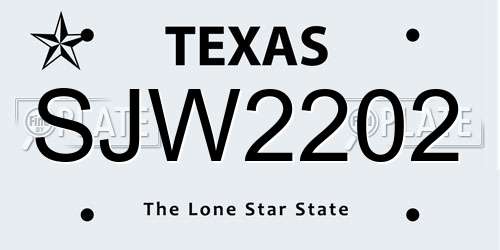 SJW2202 Texas License Plate