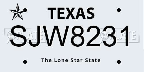 SJW8231 Texas License Plate