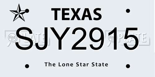 SJY2915 Texas License Plate