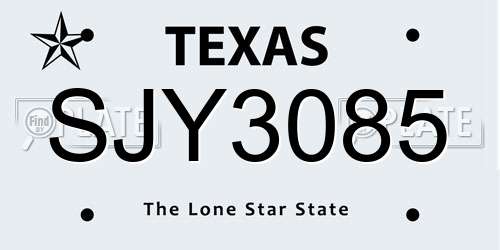 SJY3085 Texas License Plate
