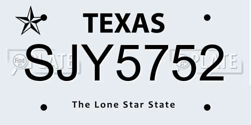 SJY5752 Texas License Plate