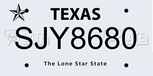 SJY8680 Texas License Plate