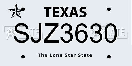 SJZ3630 Texas License Plate