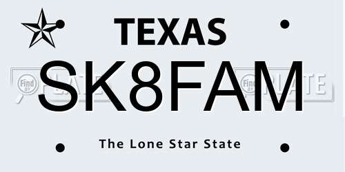 SK8FAM Texas License Plate