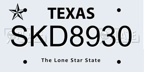 SKD8930 Texas License Plate
