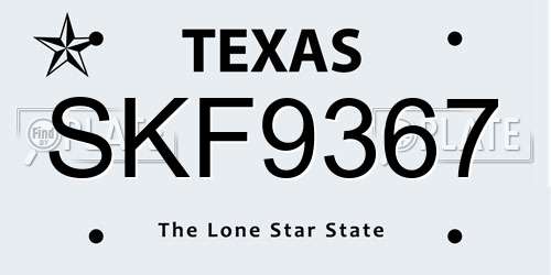 SKF9367 Texas License Plate