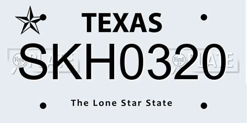 SKH0320 Texas License Plate