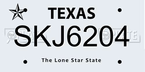 SKJ6204 Texas License Plate