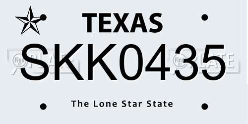 SKK0435 Texas License Plate