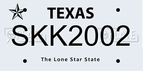SKK2002 Texas License Plate