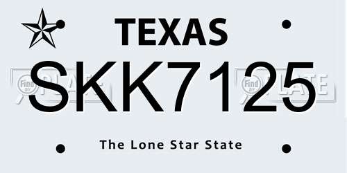 SKK7125 Texas License Plate