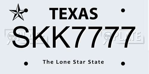 SKK7777 Texas License Plate
