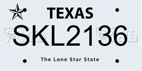SKL2136 Texas License Plate