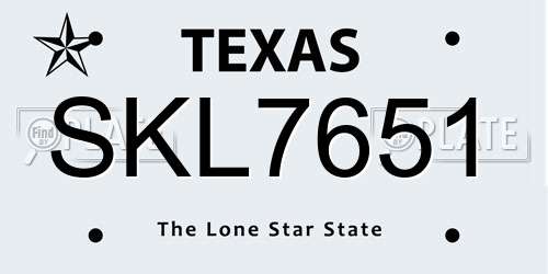 SKL7651 Texas License Plate