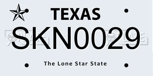 SKN0029 Texas License Plate