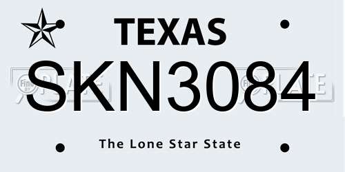 SKN3084 Texas License Plate