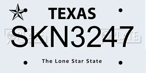 SKN3247 Texas License Plate