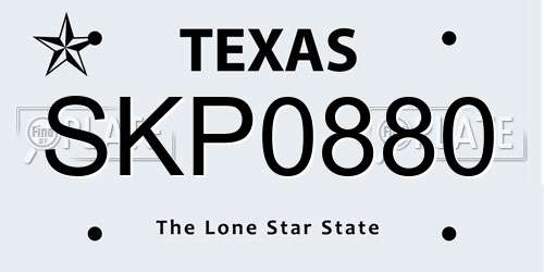 SKP0880 Texas License Plate