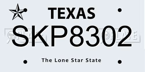SKP8302 Texas License Plate