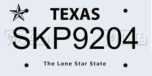 SKP9204 Texas License Plate
