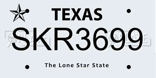SKR3699 Texas License Plate