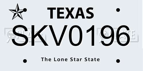 SKV0196 Texas License Plate