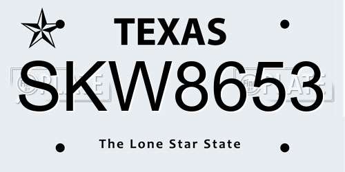 SKW8653 Texas License Plate