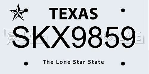 SKX9859 Texas License Plate