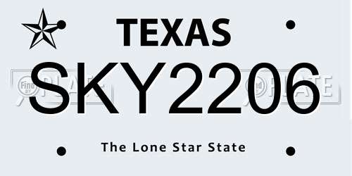 SKY2206 Texas License Plate