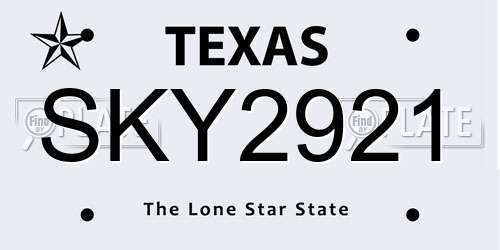 SKY2921 Texas License Plate