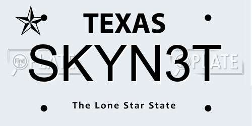 SKYN3T Texas License Plate