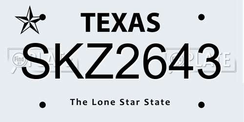 SKZ2643 Texas License Plate