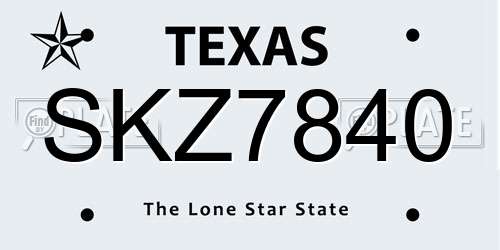 SKZ7840 Texas License Plate