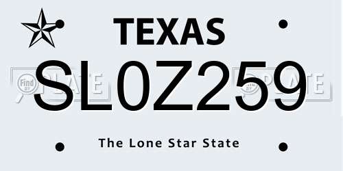 SL0Z259 Texas License Plate