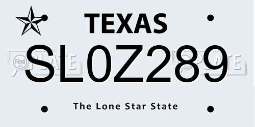 SL0Z289 Texas License Plate