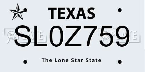 SL0Z759 Texas License Plate