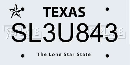 SL3U843 Texas License Plate