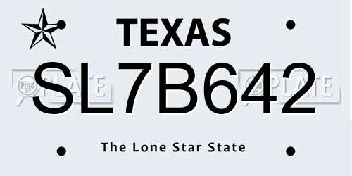 SL7B642 Texas License Plate
