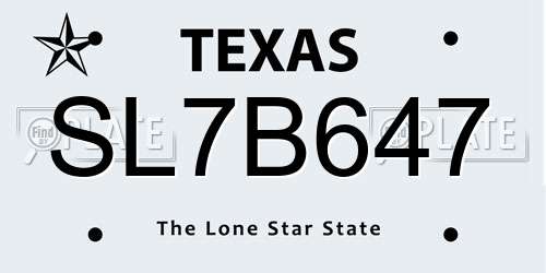 SL7B647 Texas License Plate
