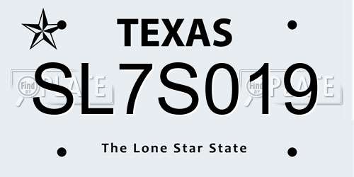 SL7S019 Texas License Plate