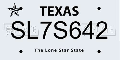 SL7S642 Texas License Plate