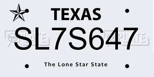 SL7S647 Texas License Plate