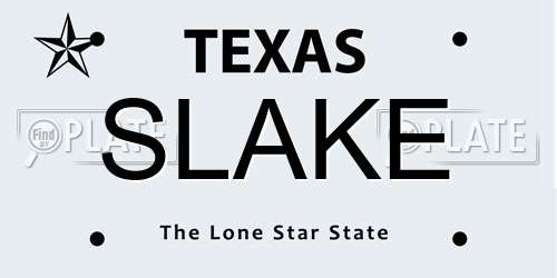 SLAKE Texas License Plate